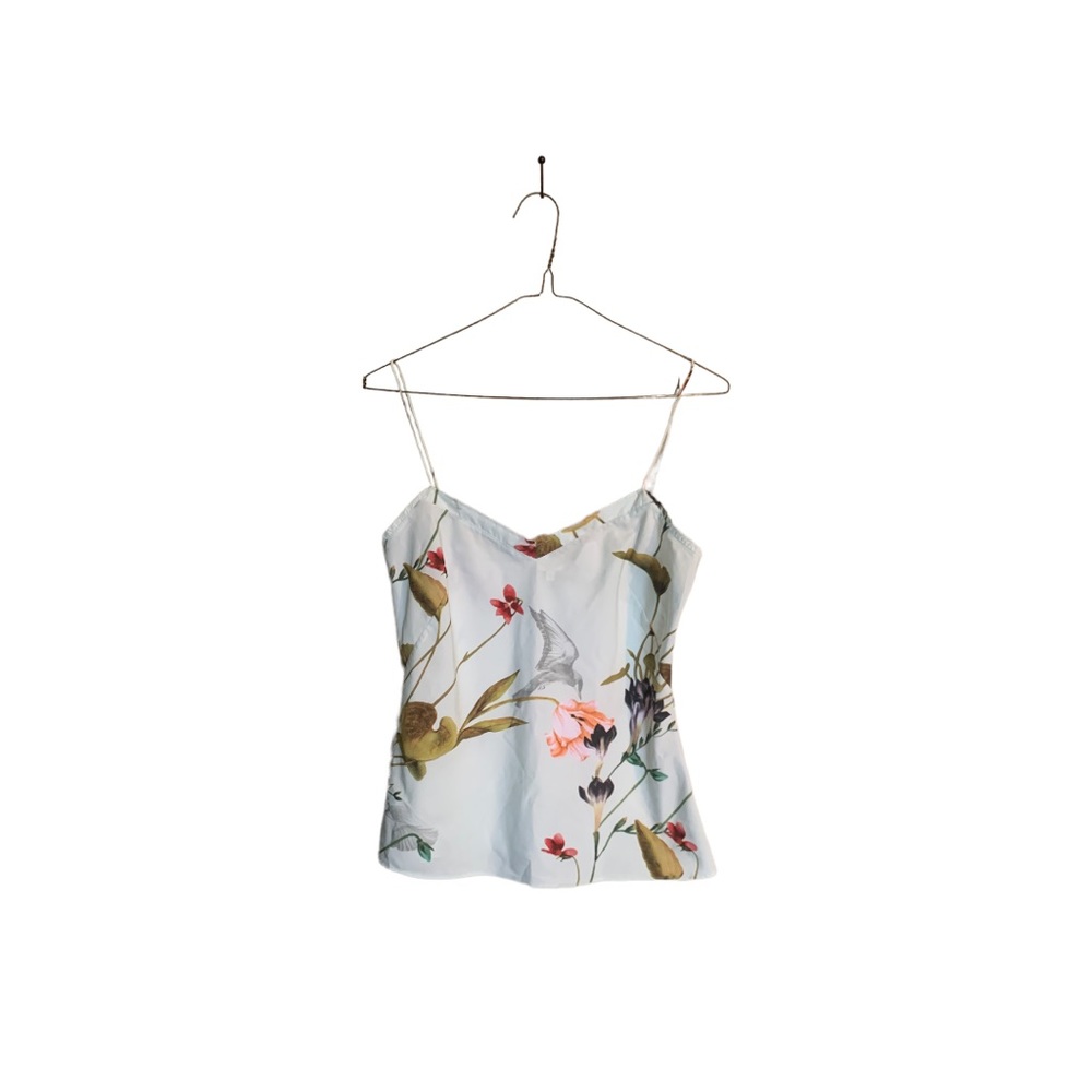 Ted baker camisole - blue with gray birds and pink leaves. Size small